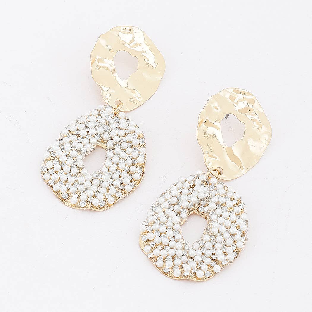 Two-Tier Hammered Pearl Hoop Drop Earrings