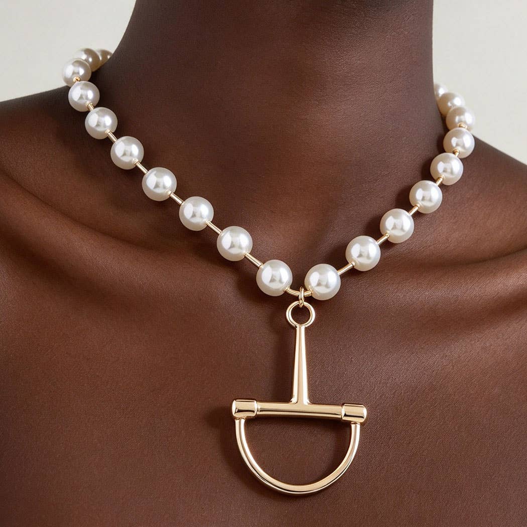 Equestrian Snaffle Bit Faux Pearl Necklace