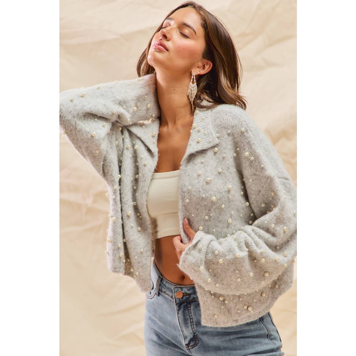 Pearl Embellished Holiday Cardigan