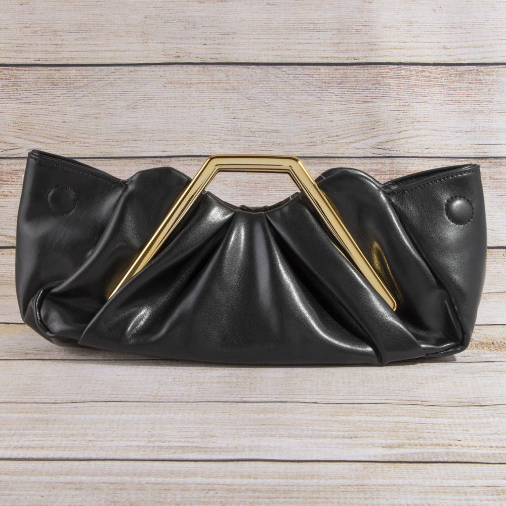 Ruched Vegan Leather Frame Clutch Bag