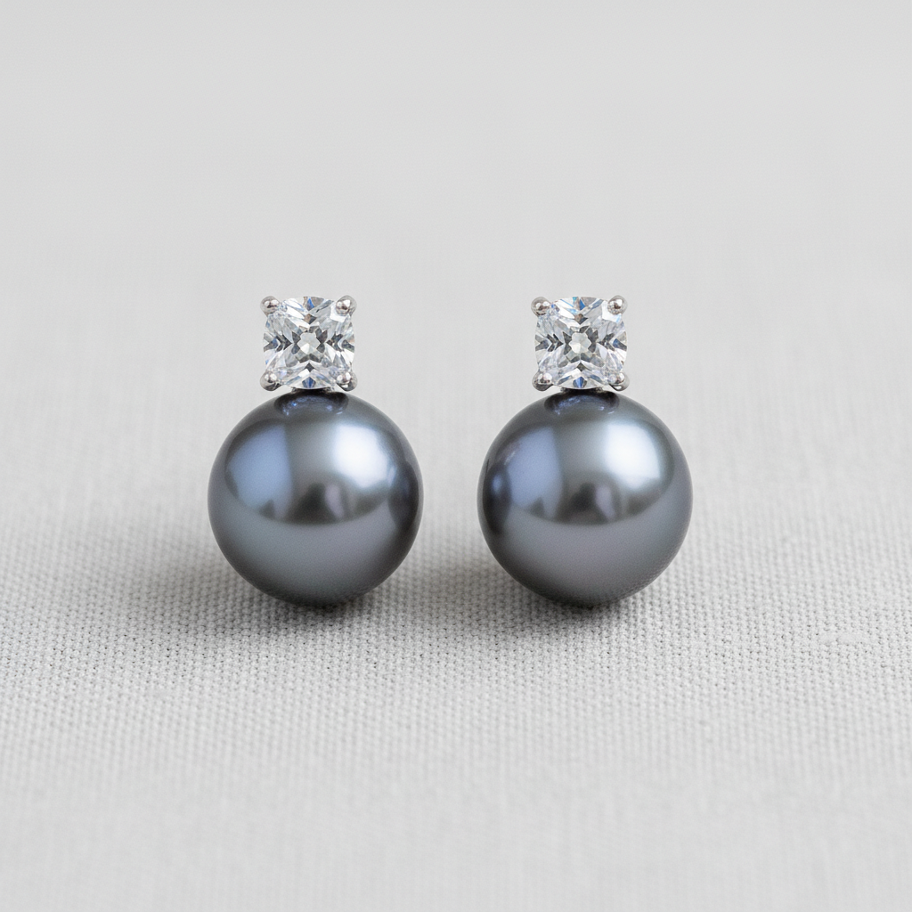 Vintage Square Pearl Zirconia Earrings