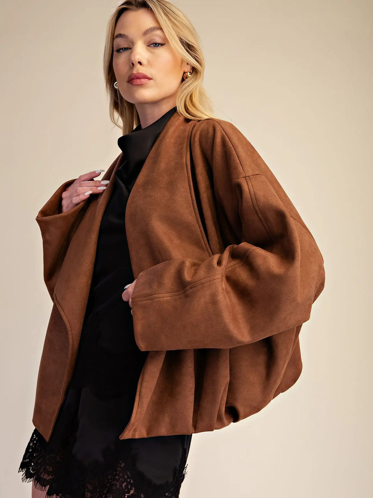 Suede Jacket Wrap Style Bubble Hem