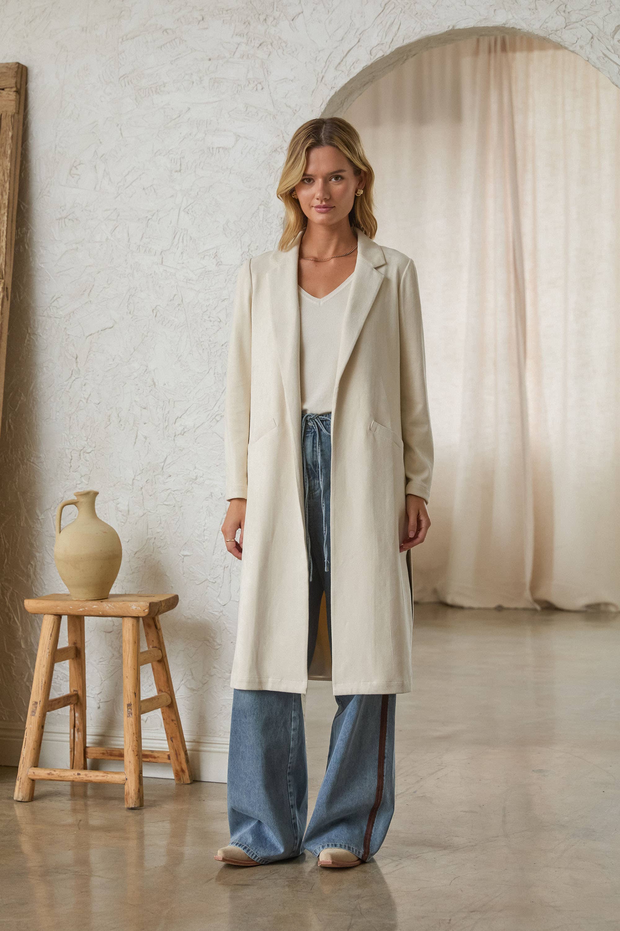 Western Faux Suede Duster Coat