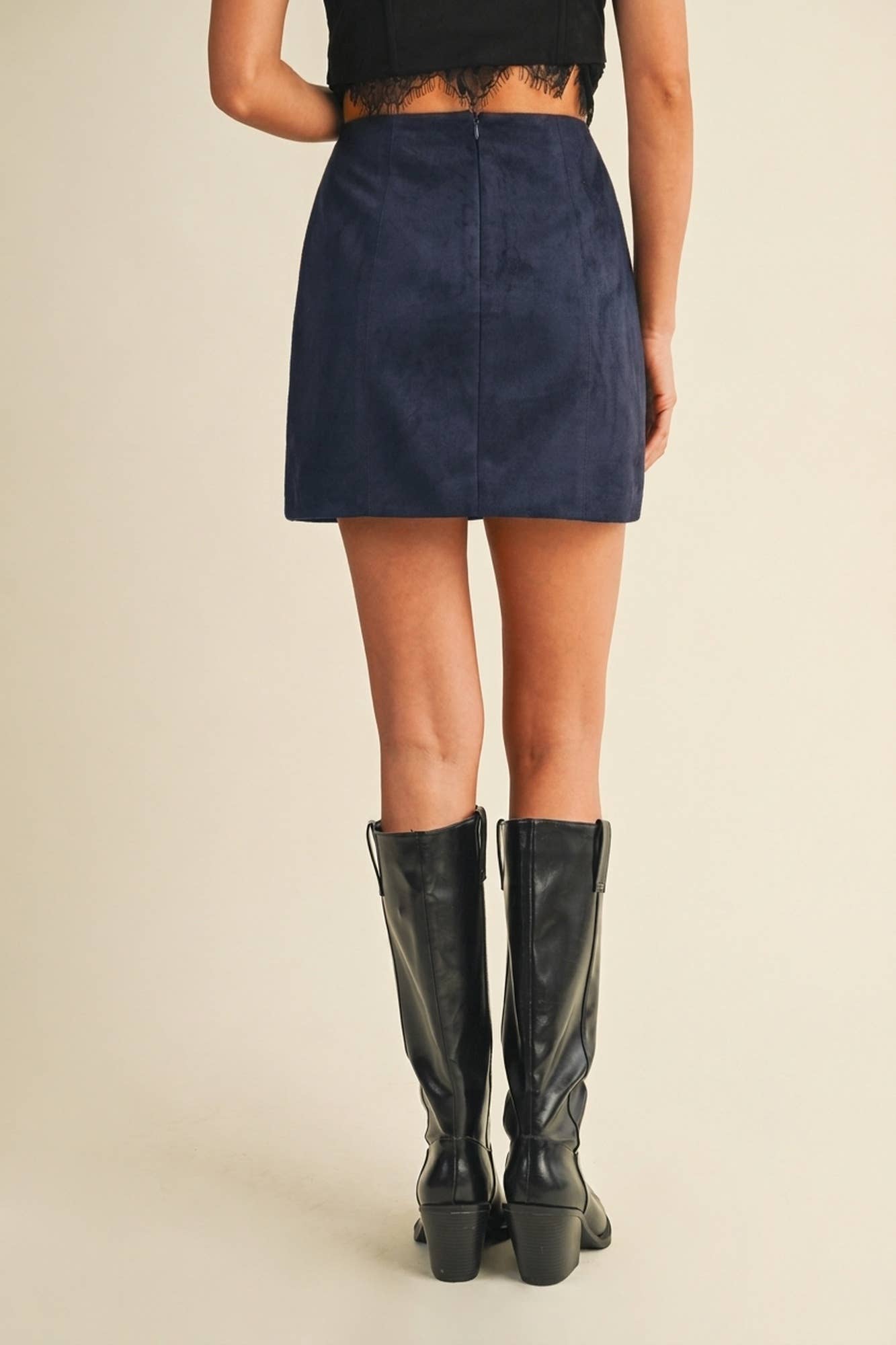Faux Suede Vertical Seam Mini Skirt