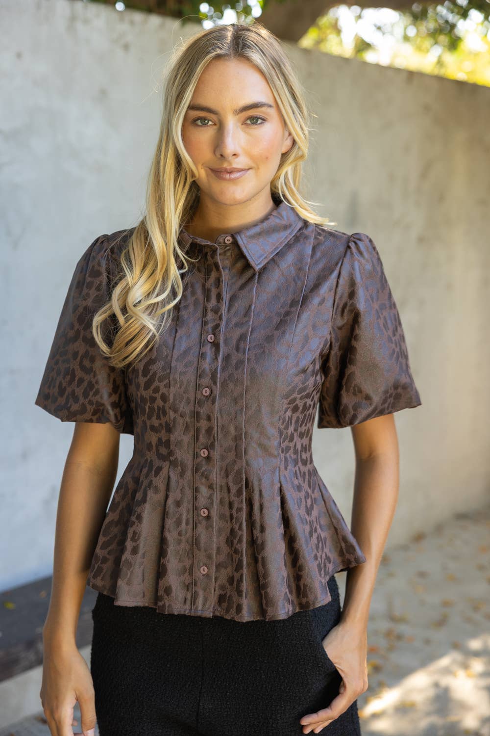 Animal Print Faux Leather Peplum Top