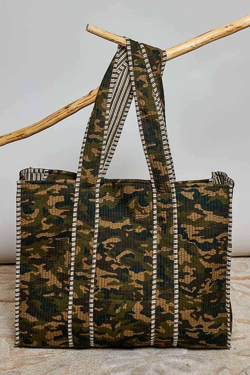 Oversized Quilted Mixed Print Tote Bag