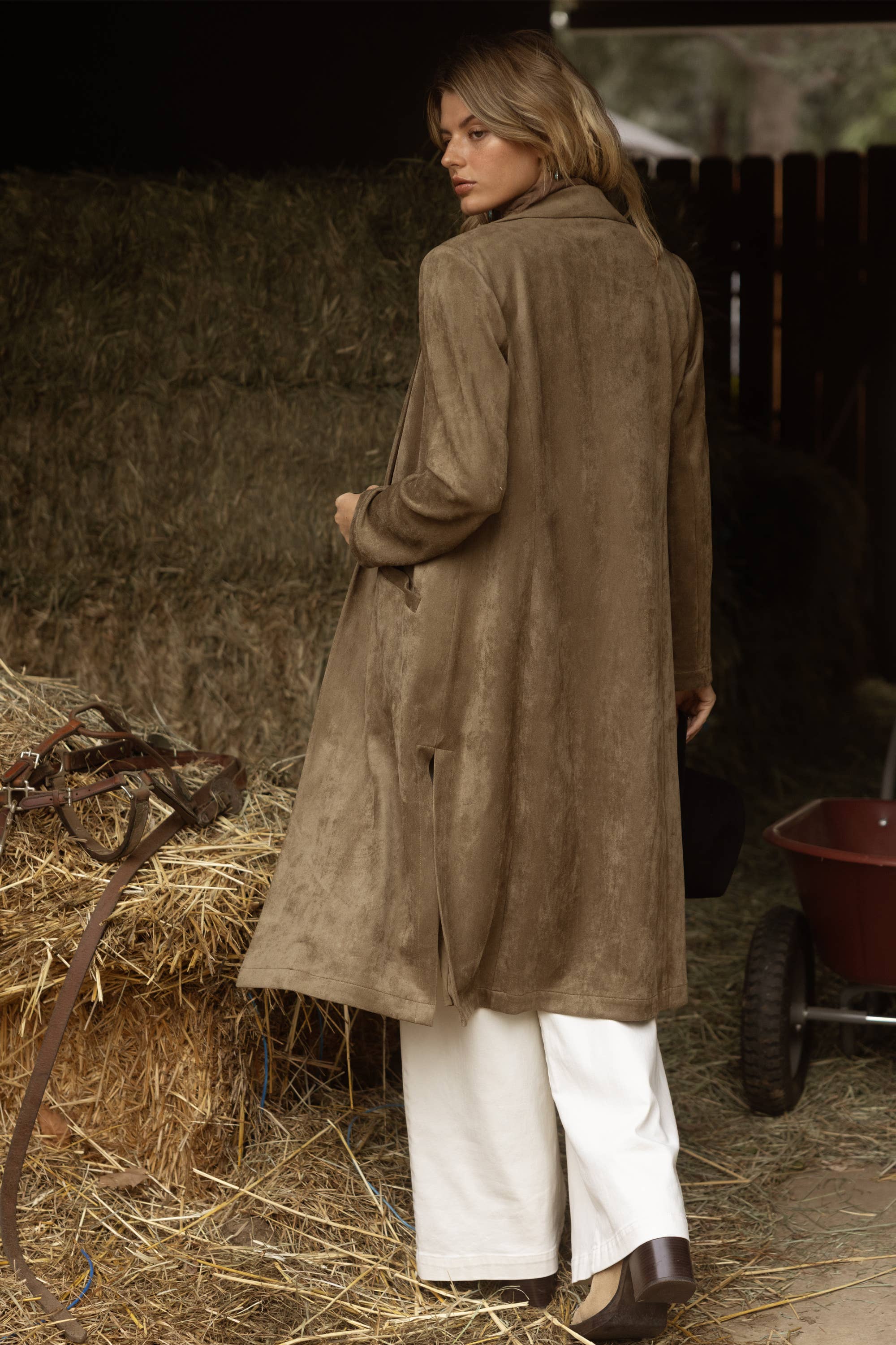 Western Faux Suede Duster Coat