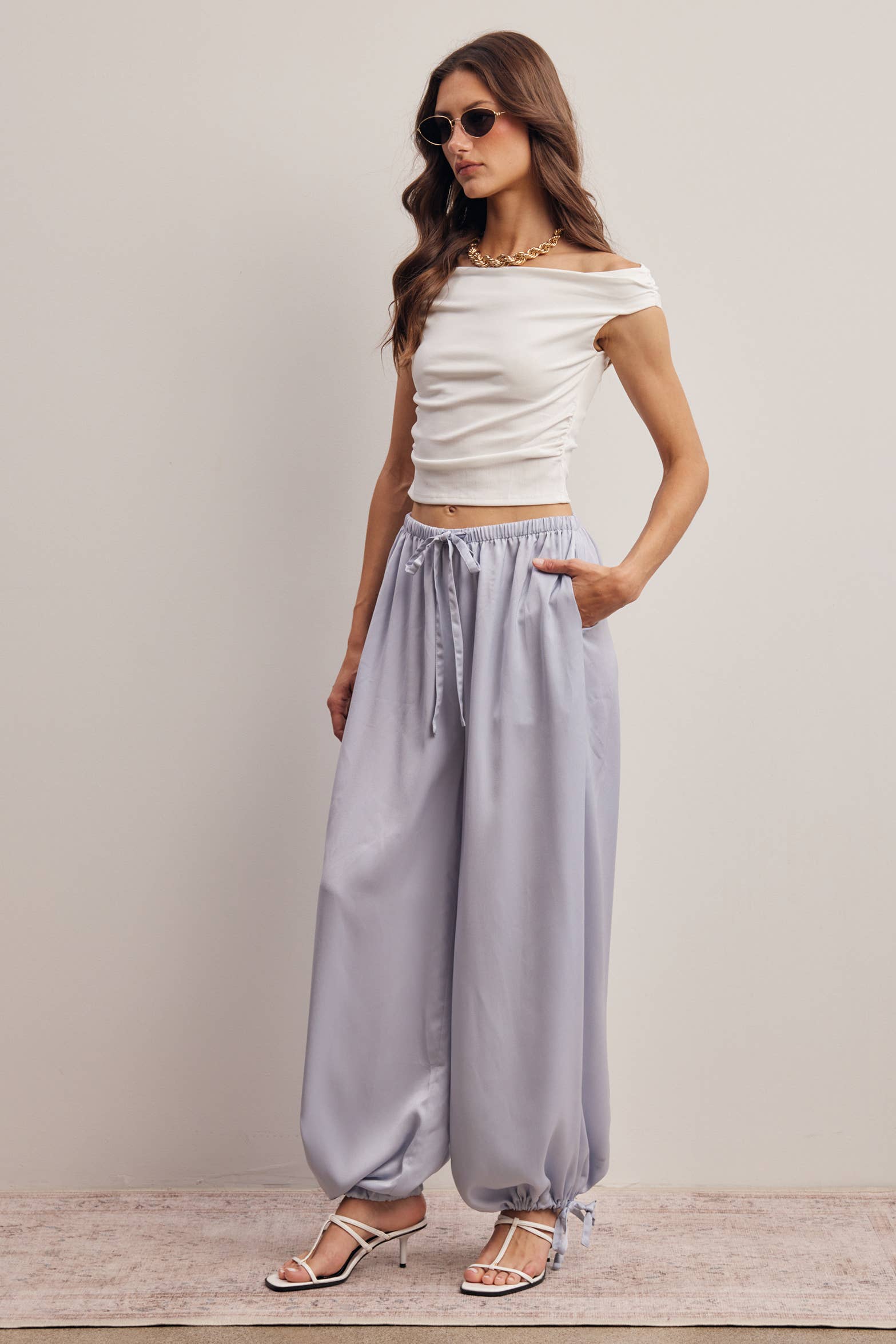 Convertible Wide Leg Tie Hem Pants FP0022