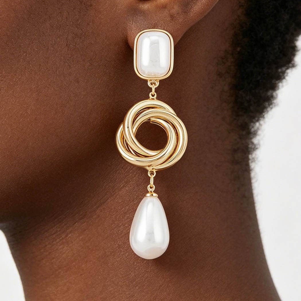 Layered Ring Pearl Tier Drop Earrings
