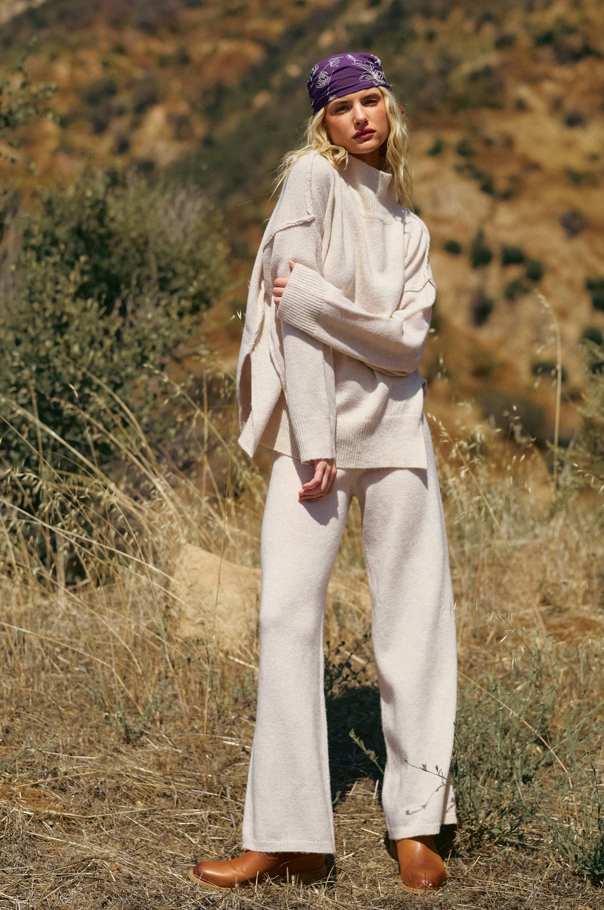 Mock Neck Side Slit Knit Sweater & Pants Set