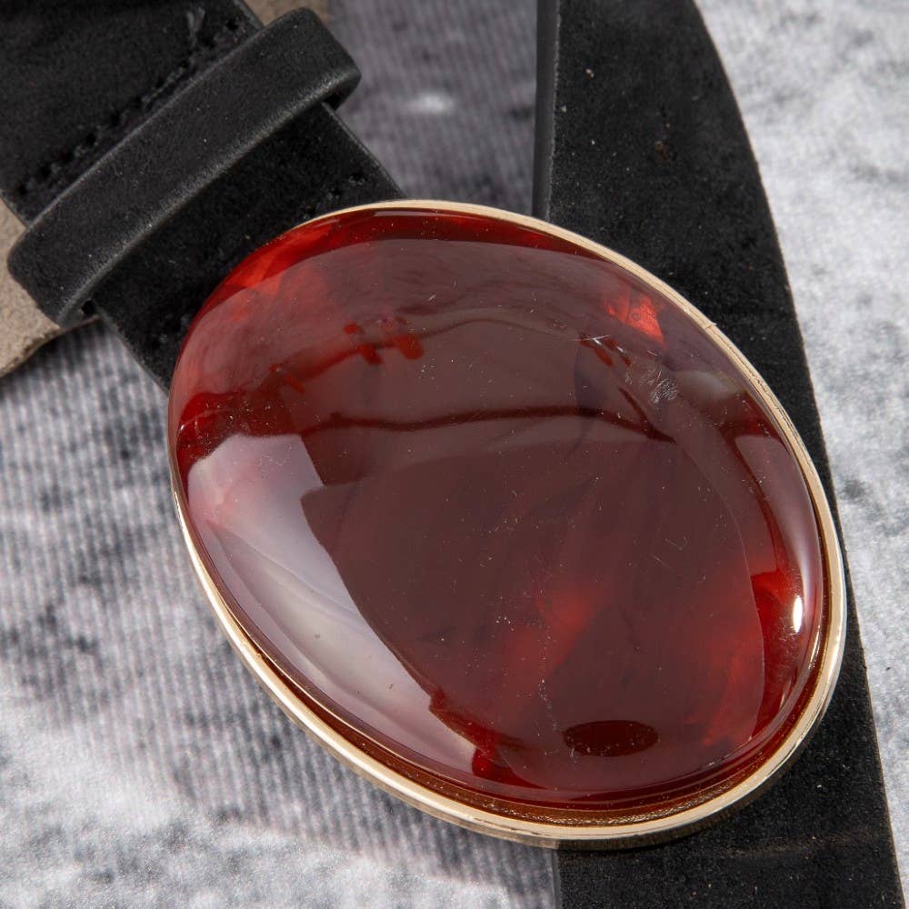 Vegan Leather Oval Resin Buckle Belt