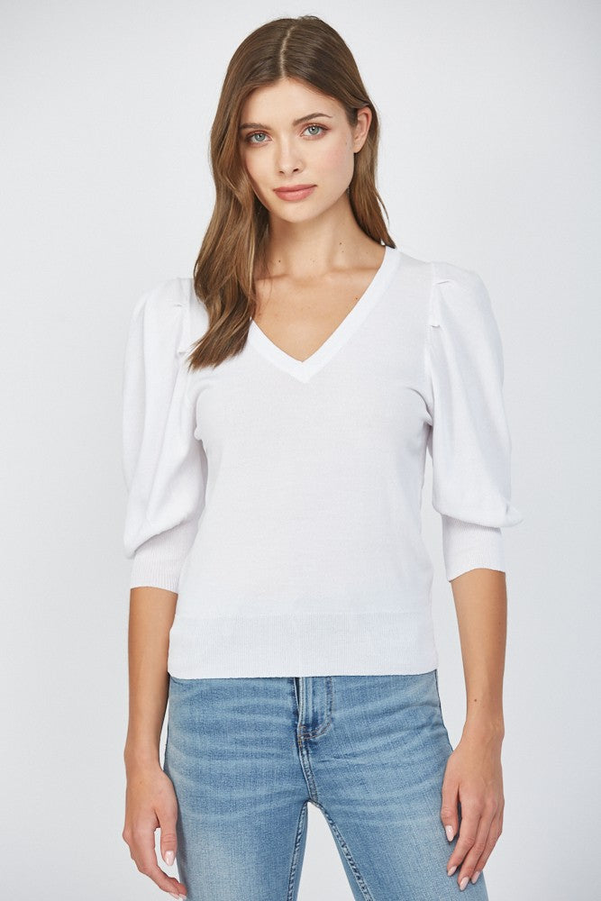 Puff Sleeve V-Neck Sweater