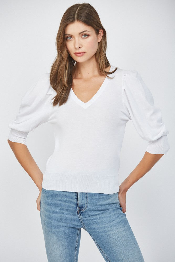 Puff Sleeve V-Neck Sweater