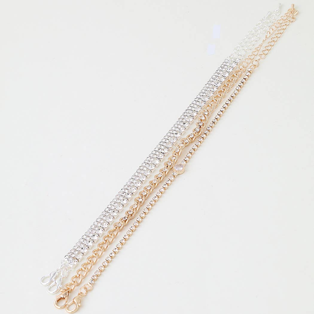 Two Tone Rhinestone & Chain Bracelet Set