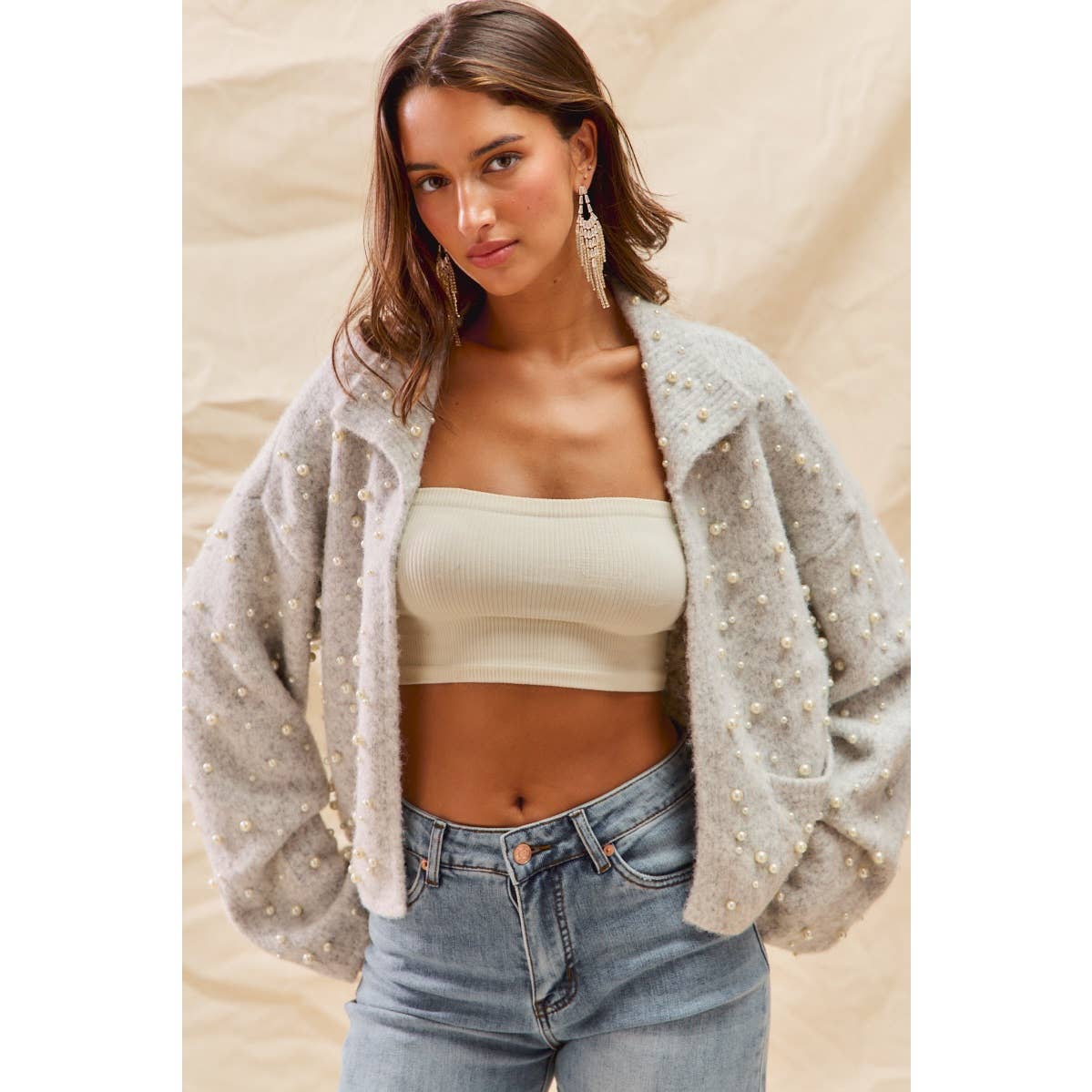 Pearl Embellished Holiday Cardigan