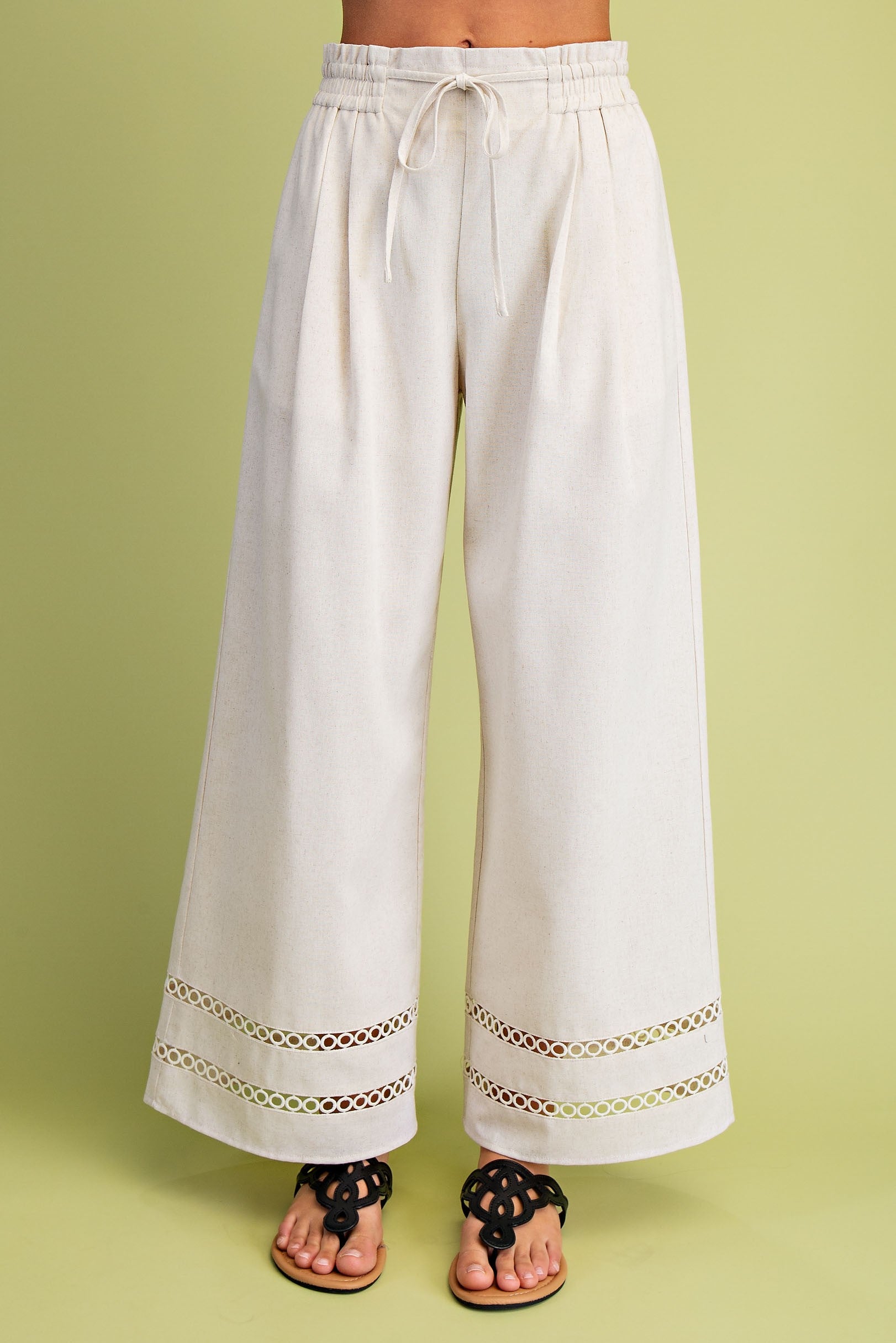 Embroidered Lace Hem Pants