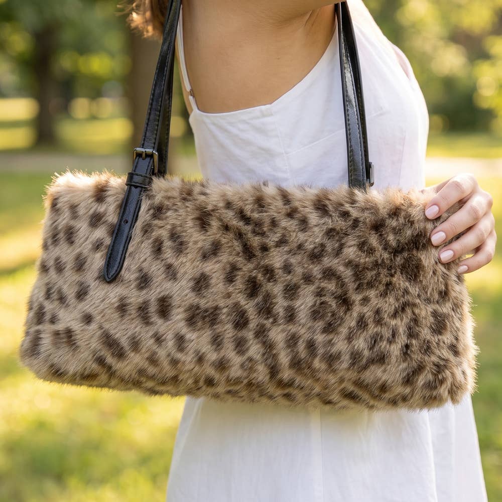 Leopard Print Plush Baguette Bag