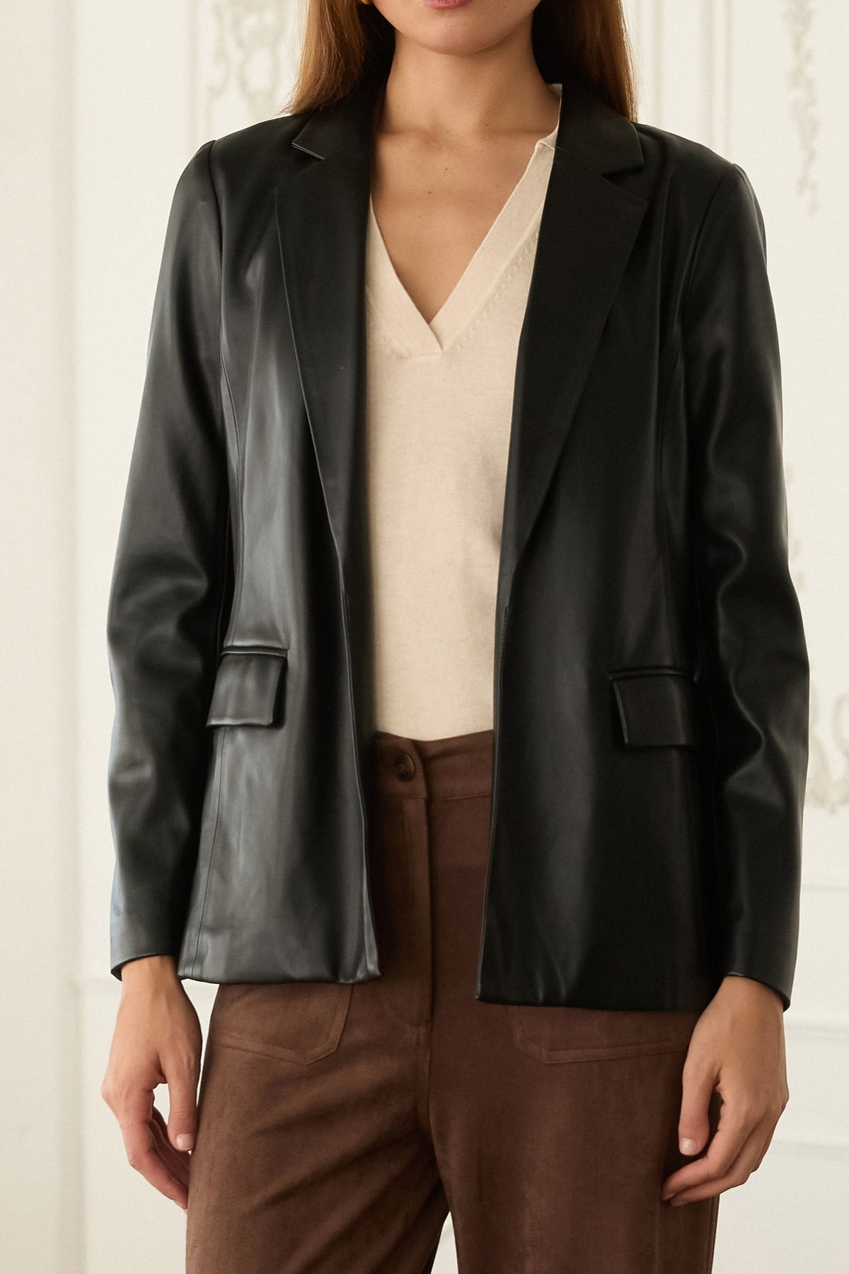 Black Vegan Leather Blazer