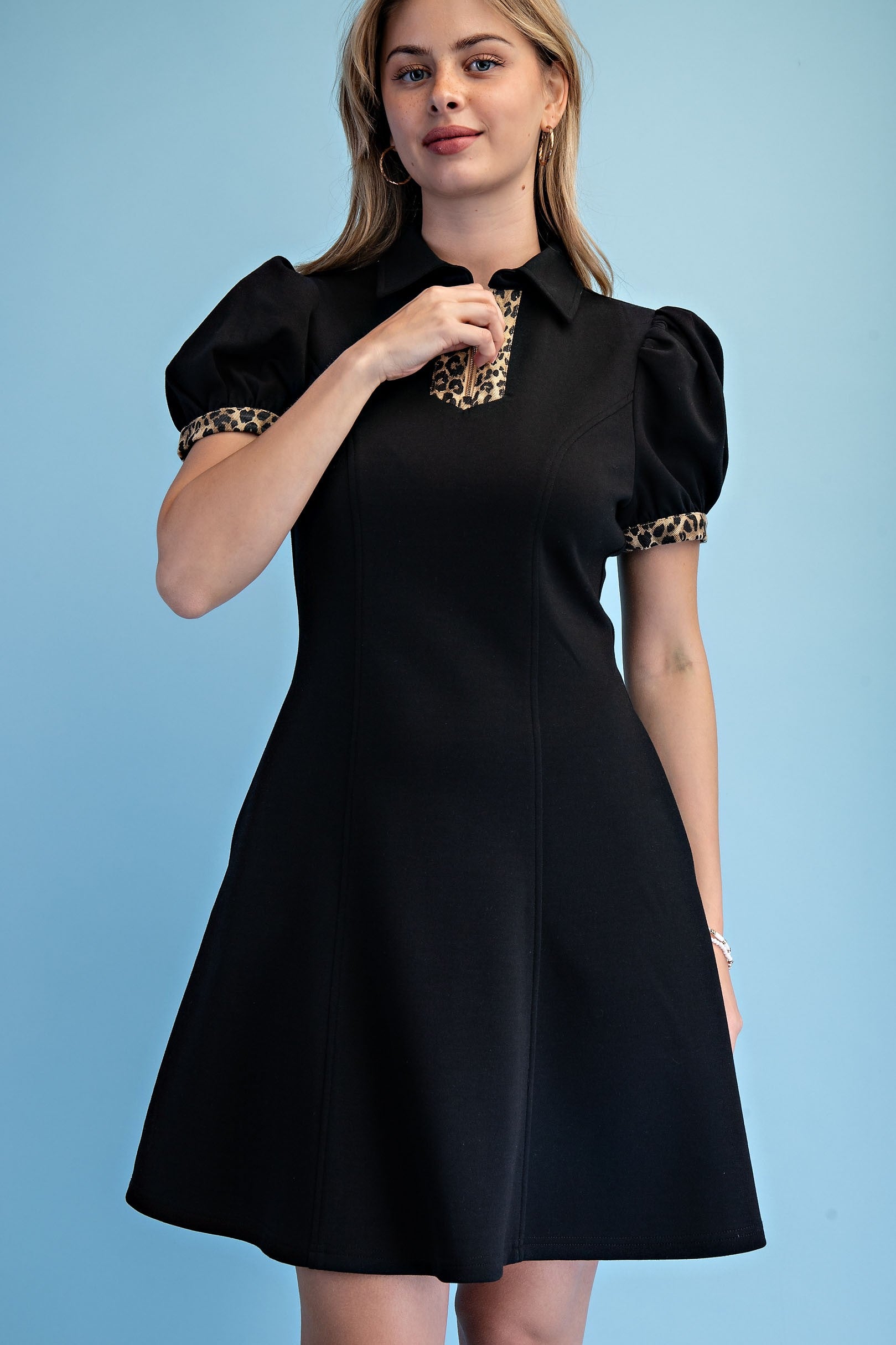 Knit  Dress With Leop Trim