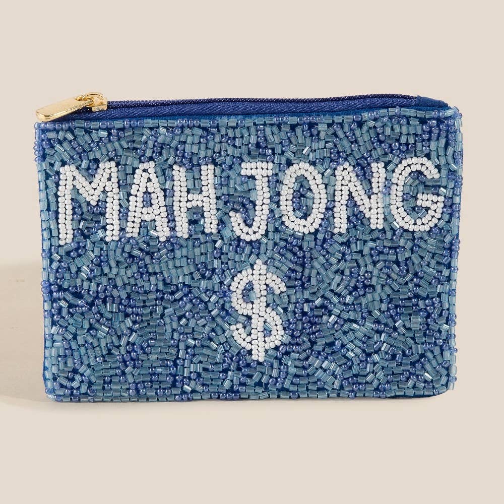 Blue Mahjong Beaded Coin Purse