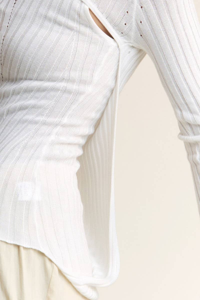 Ribbed Cut-Out Layered Knit Top