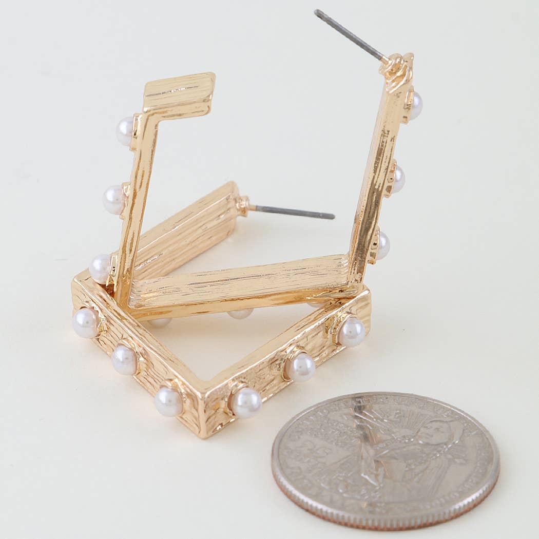 Pearl Studded Box Hoop Earrings