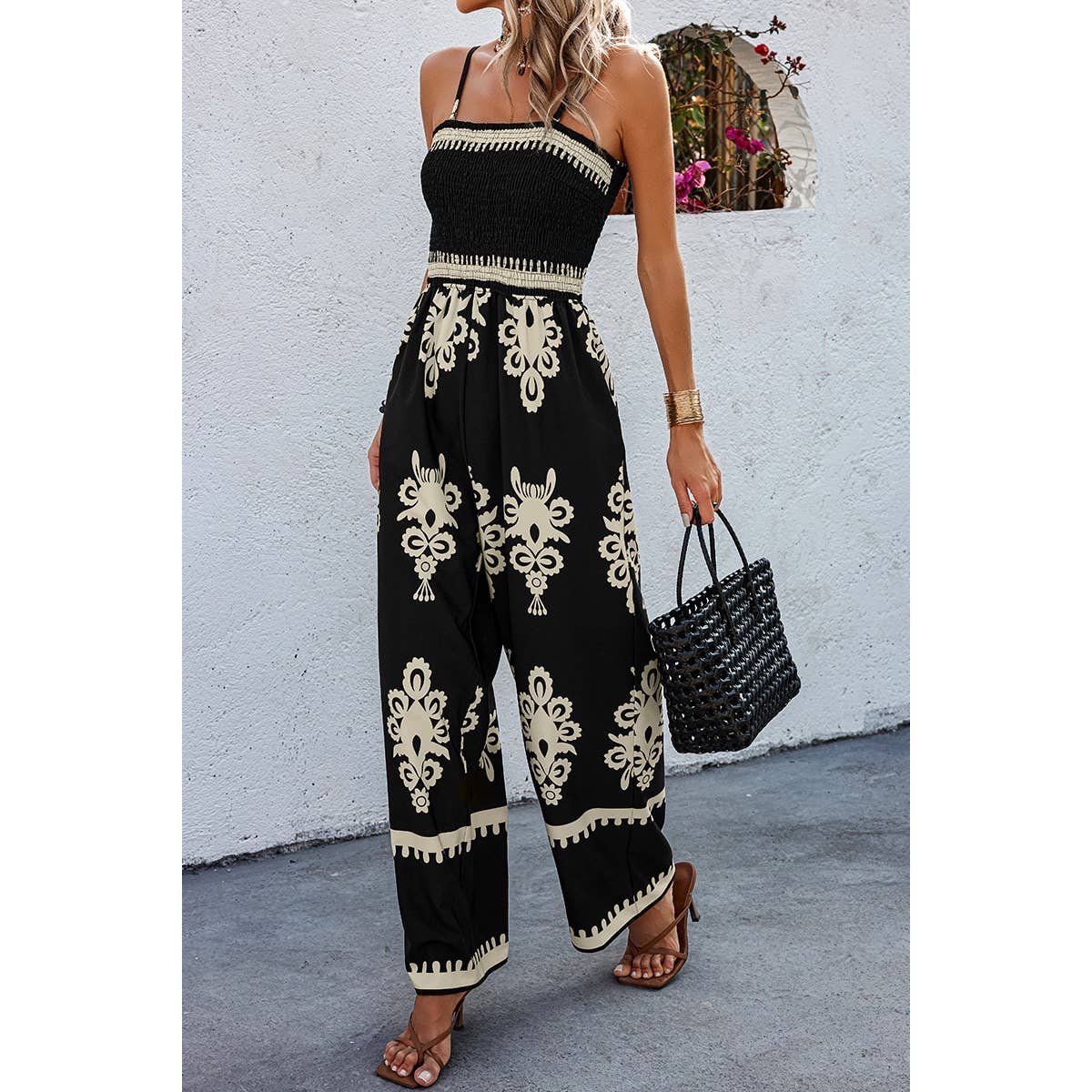 Ruched Printed Jumpsuit