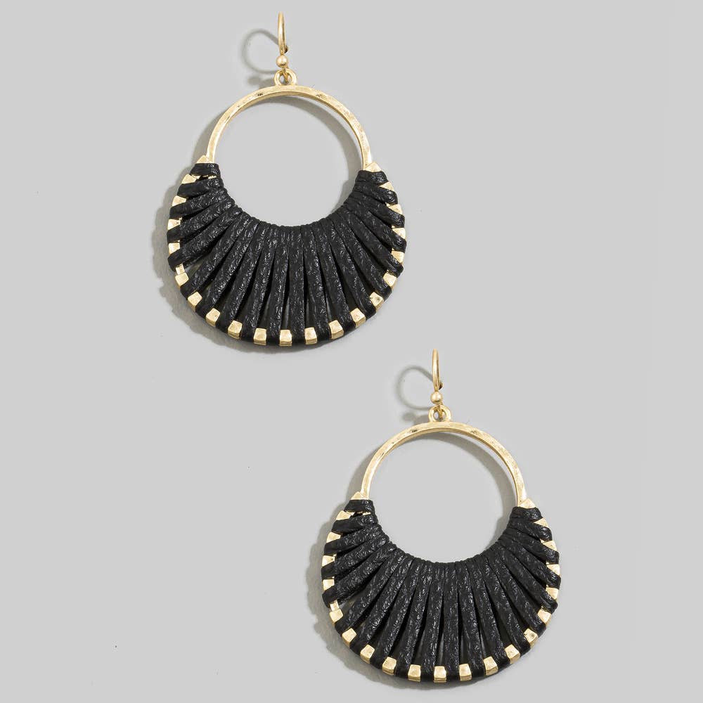 Vegan Leather Woven Fan Hoop Earrings