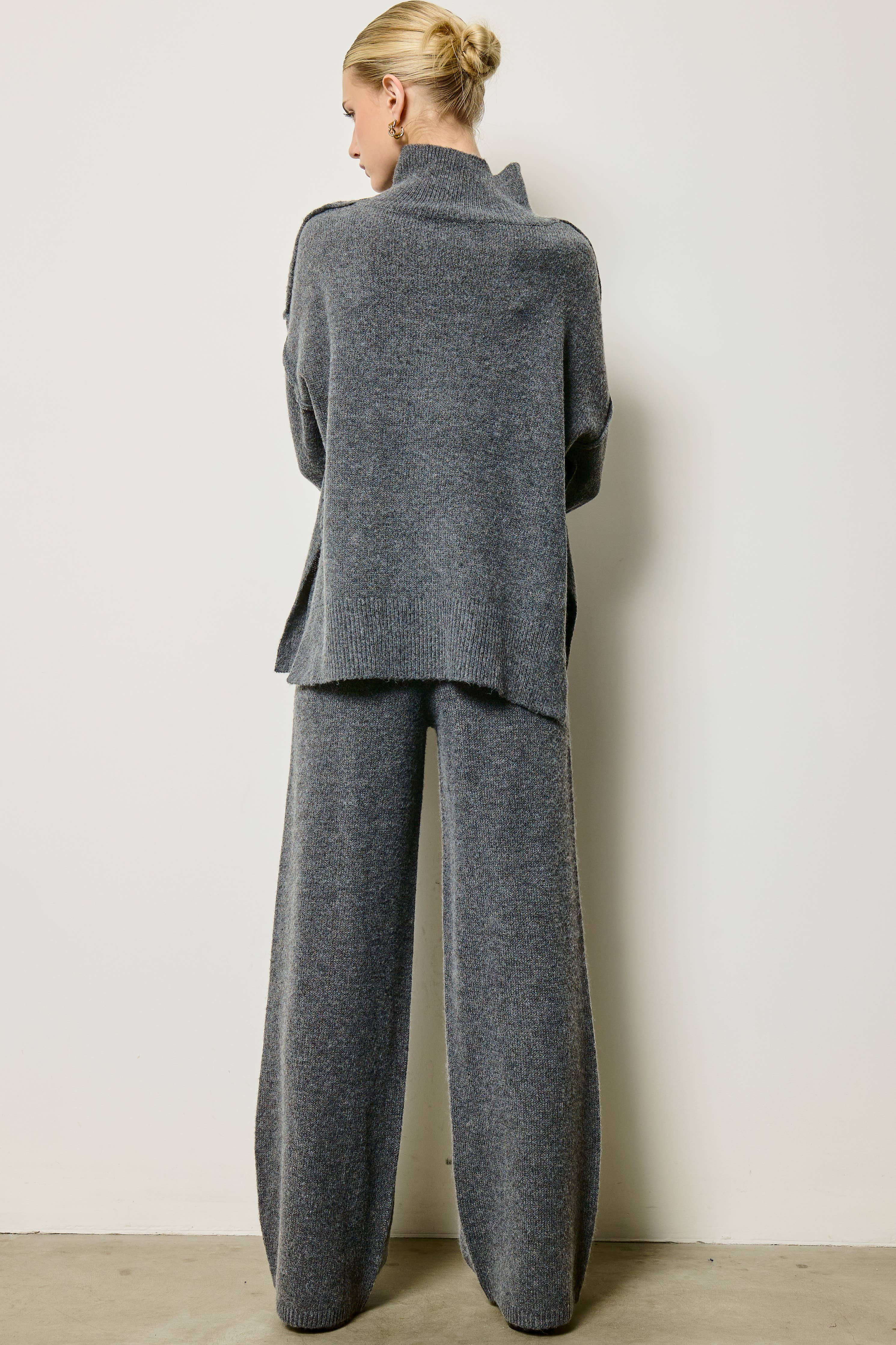 Mock Neck Side Slit Knit Sweater & Pants Set