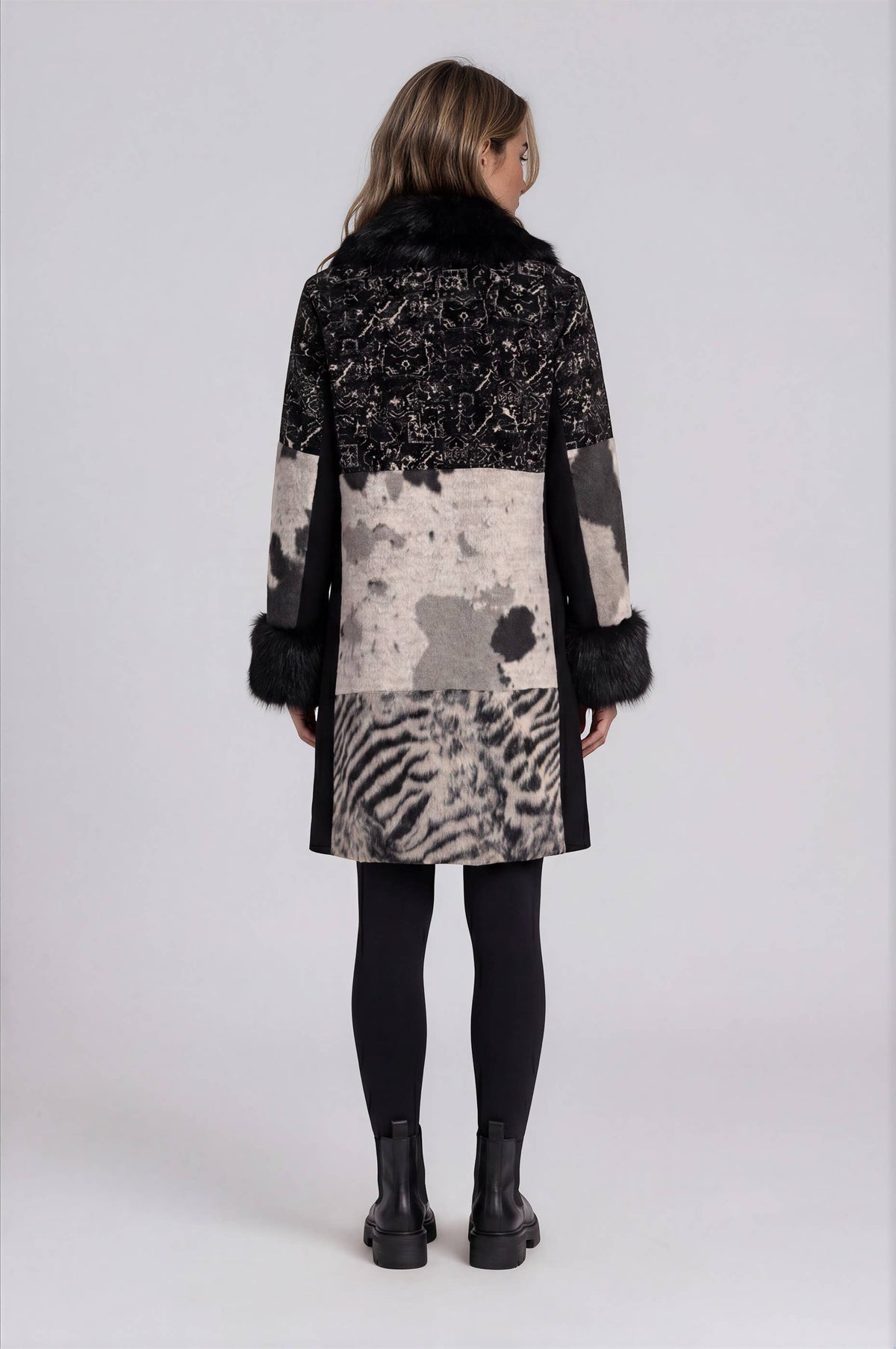 Mixed Media Faux Fur Statement Coat