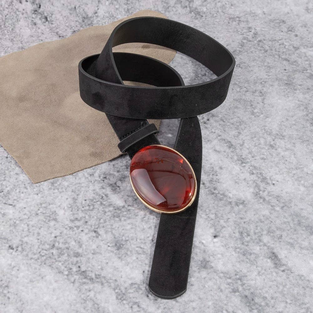 Vegan Leather Oval Resin Buckle Belt