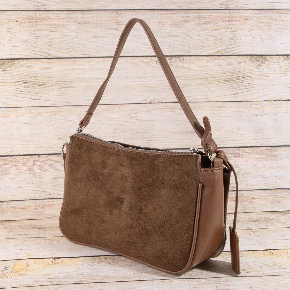 Suede Pouch Shoulder Bag with Turn Lock