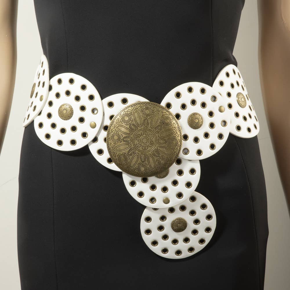 Wide Concho Disc Western Statement Belt