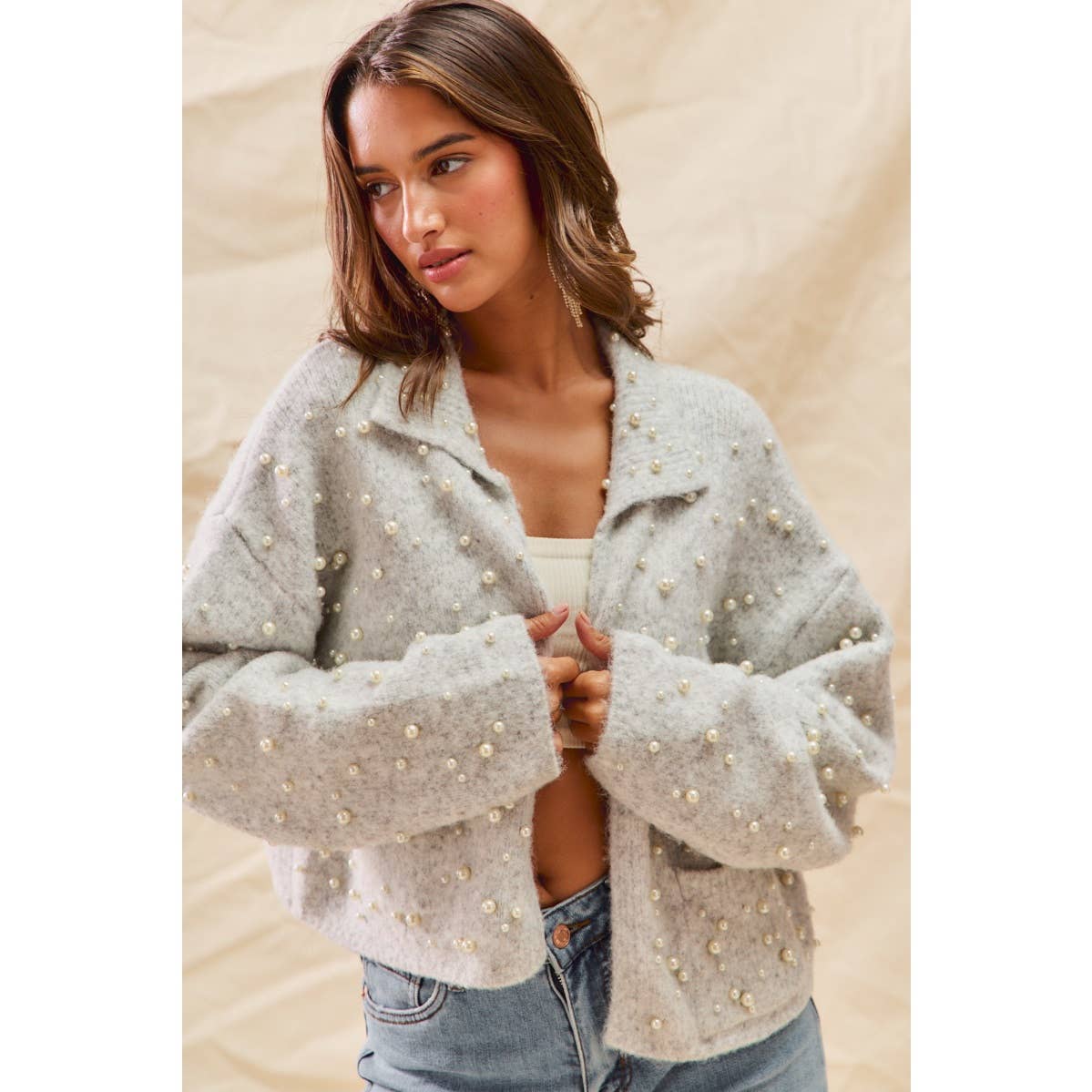 Pearl Embellished Holiday Cardigan