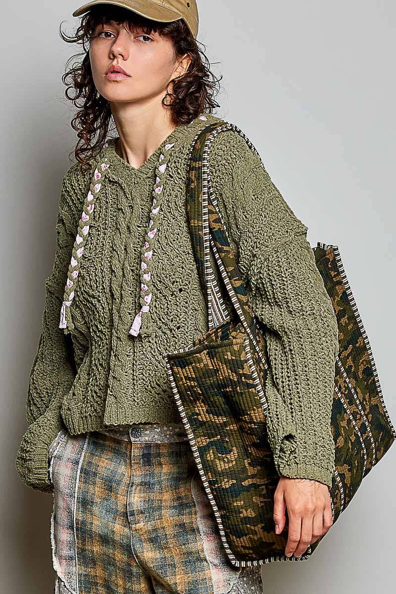 Oversized Quilted Mixed Print Tote Bag