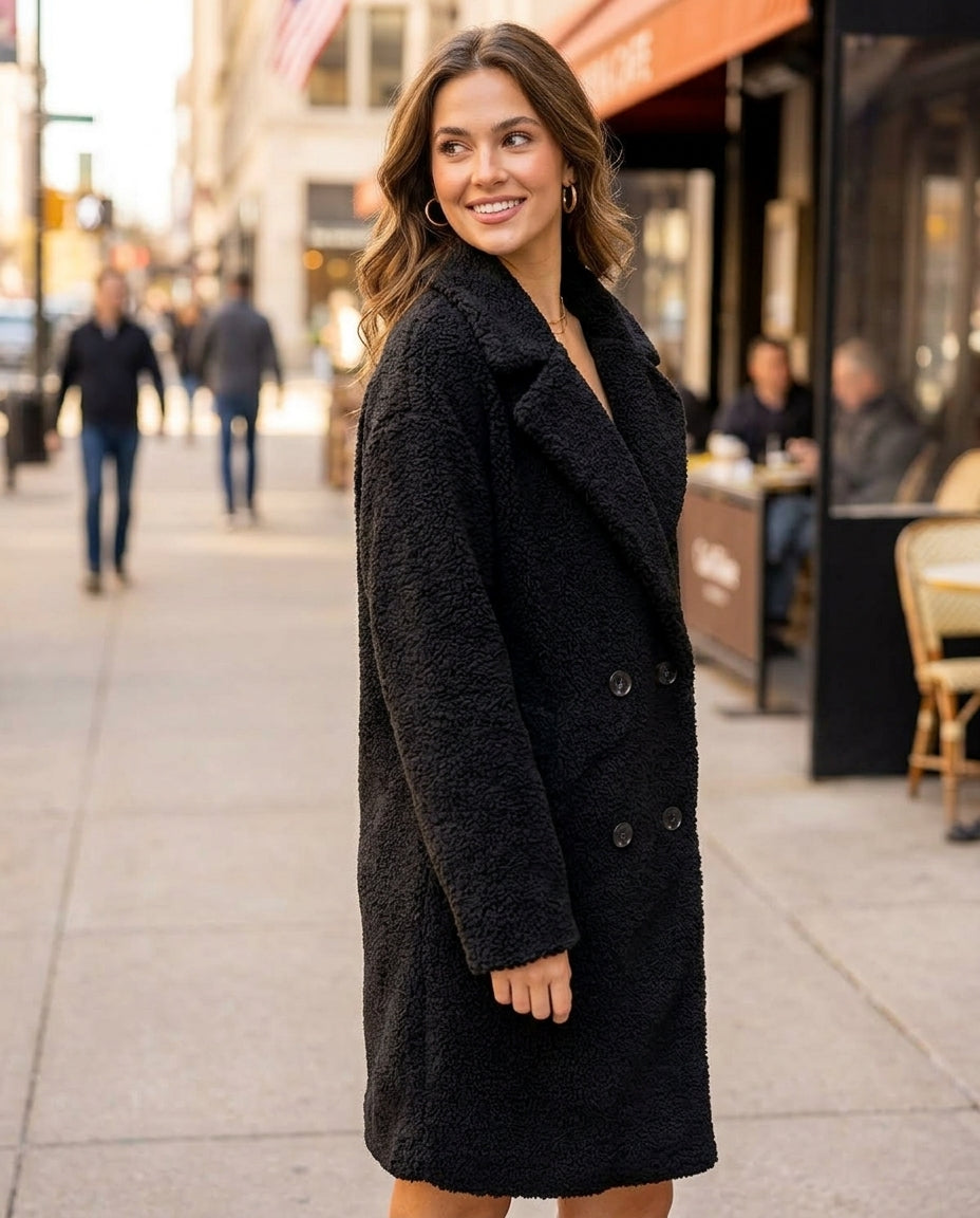 Black Sherpa Midi Coat
