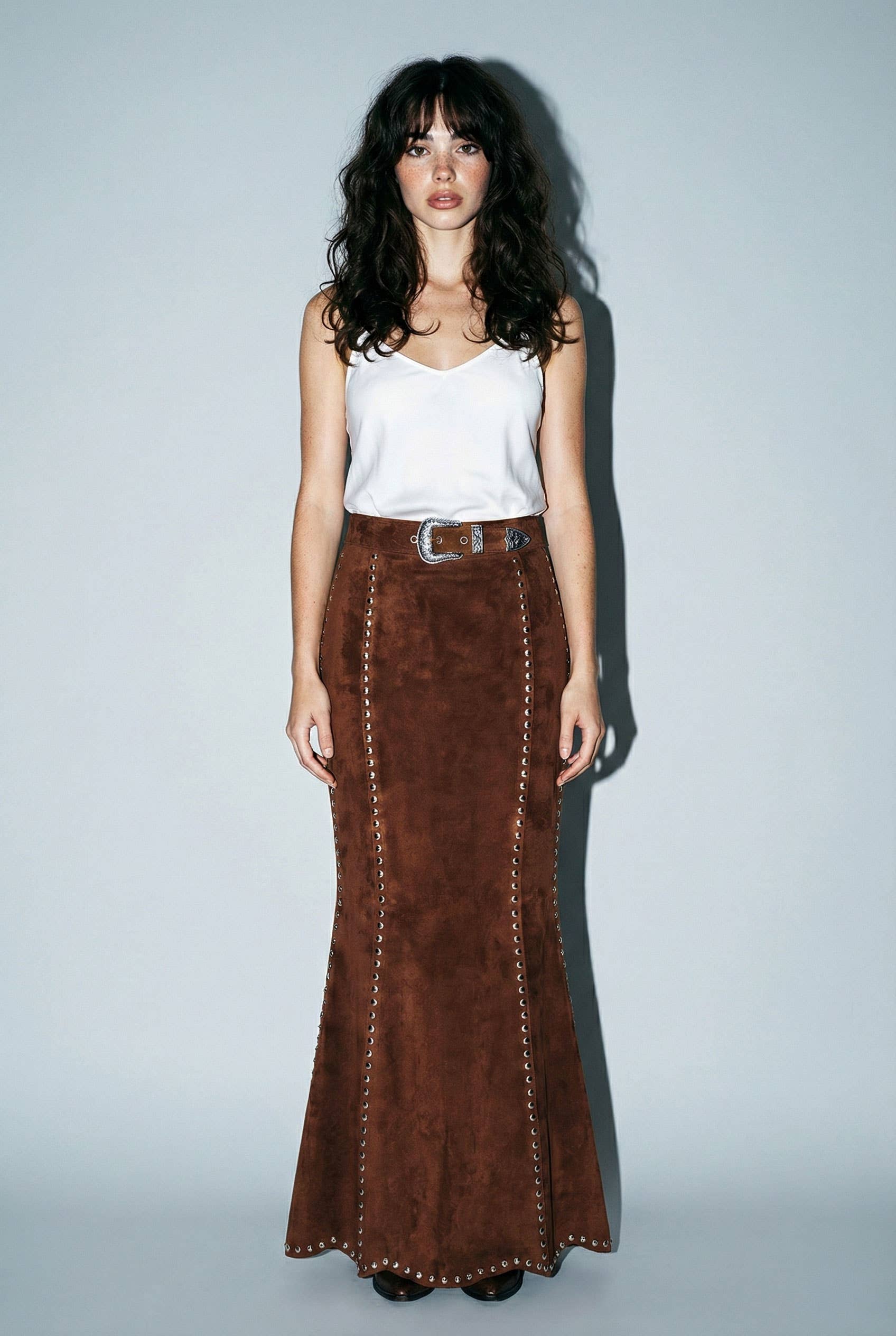 Suede Studded Maxi Skirt