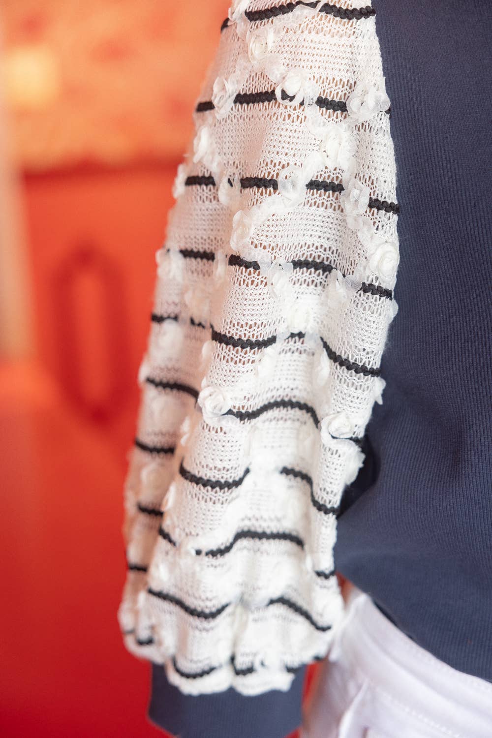 35009 Puff Striped Diamond Tull Detailed Knit Top