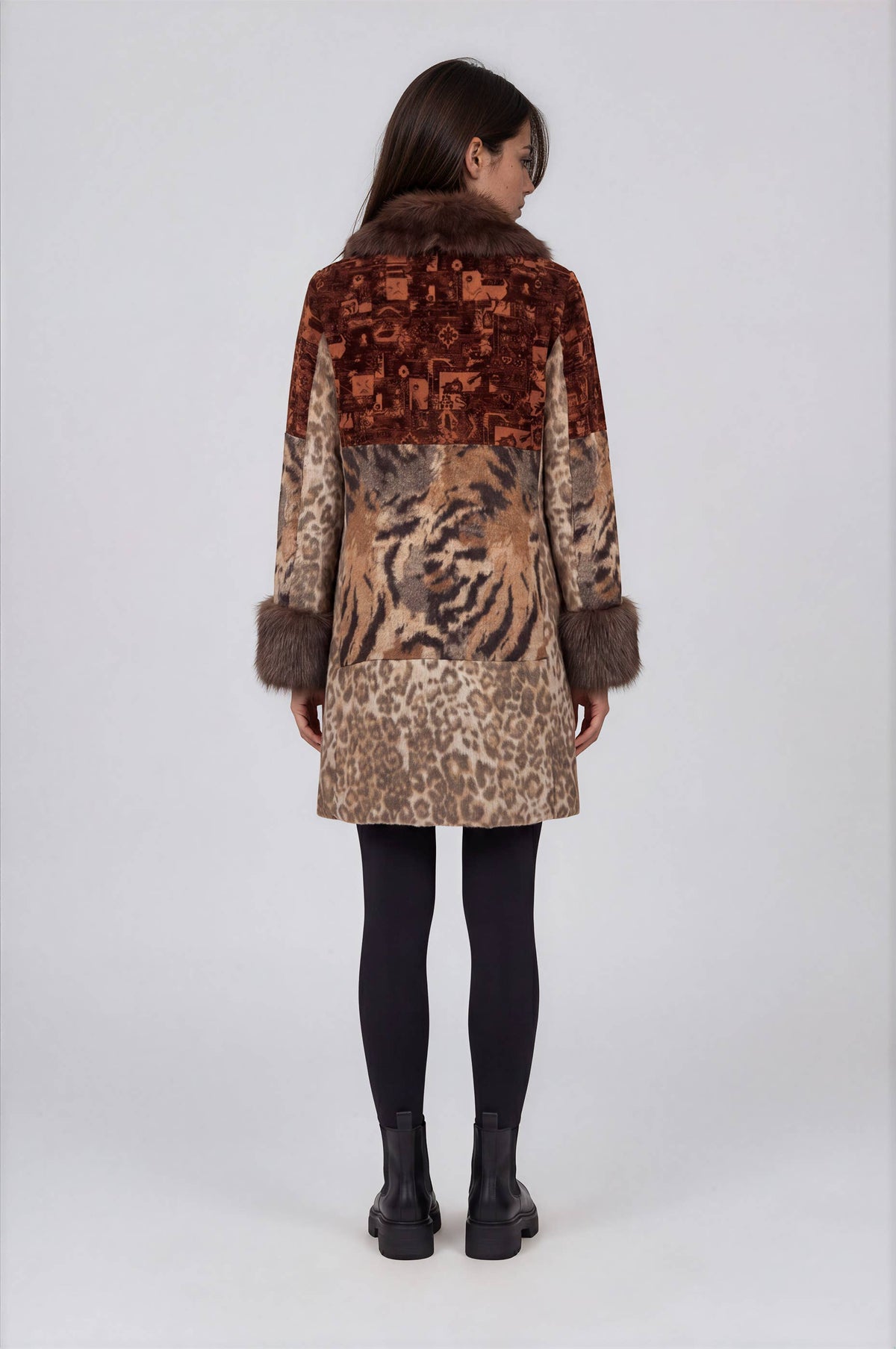 Mixed Media Faux Fur Statement Coat
