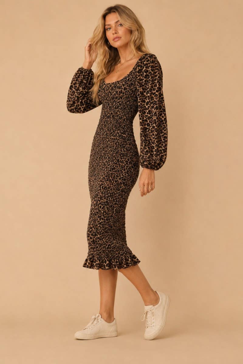 Wild Elegance Smocked Midi Dress