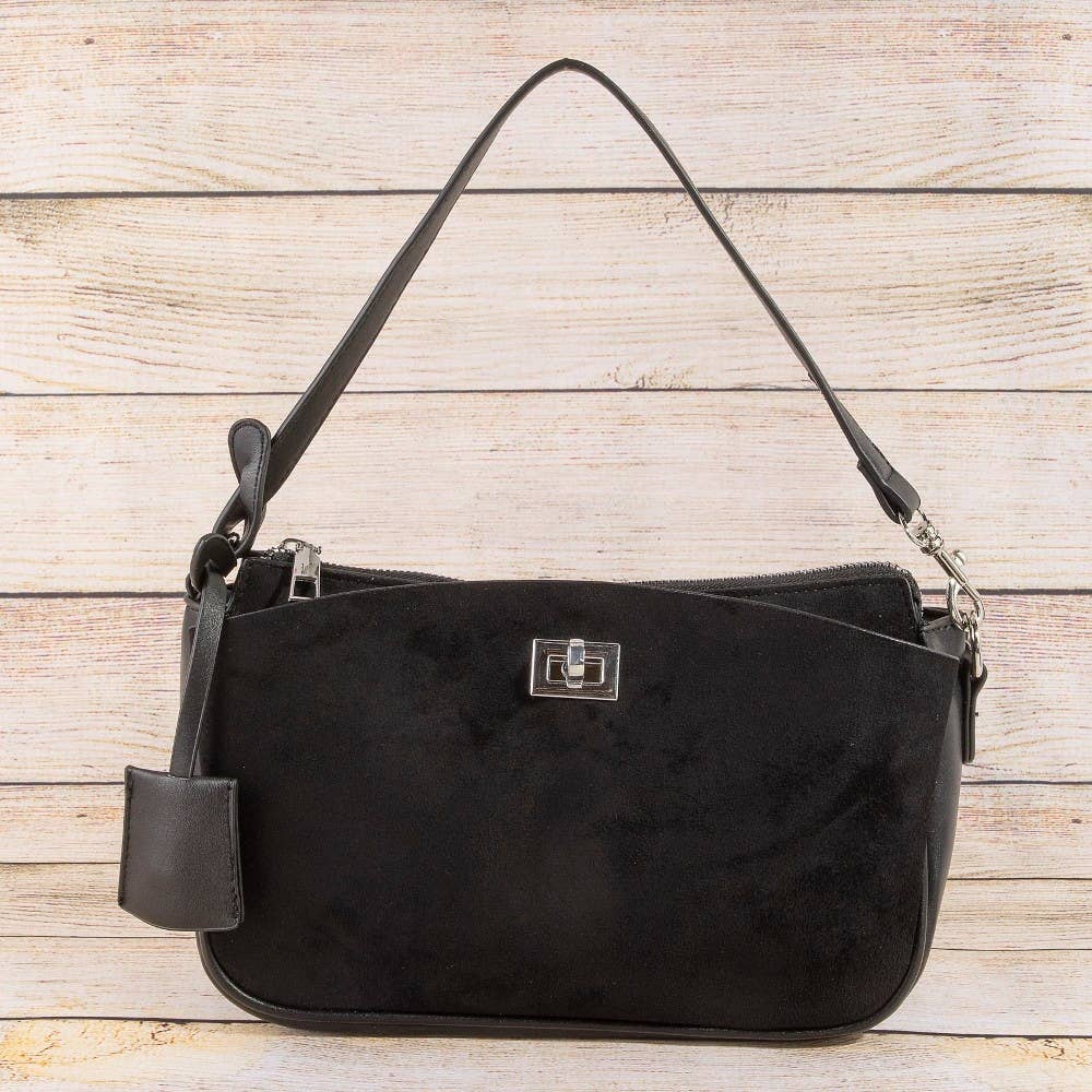 Suede Pouch Shoulder Bag with Turn Lock