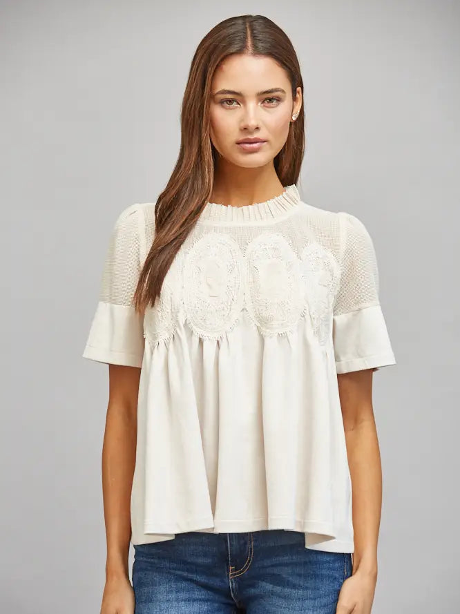 Mesh Panel Vegan Suede Top