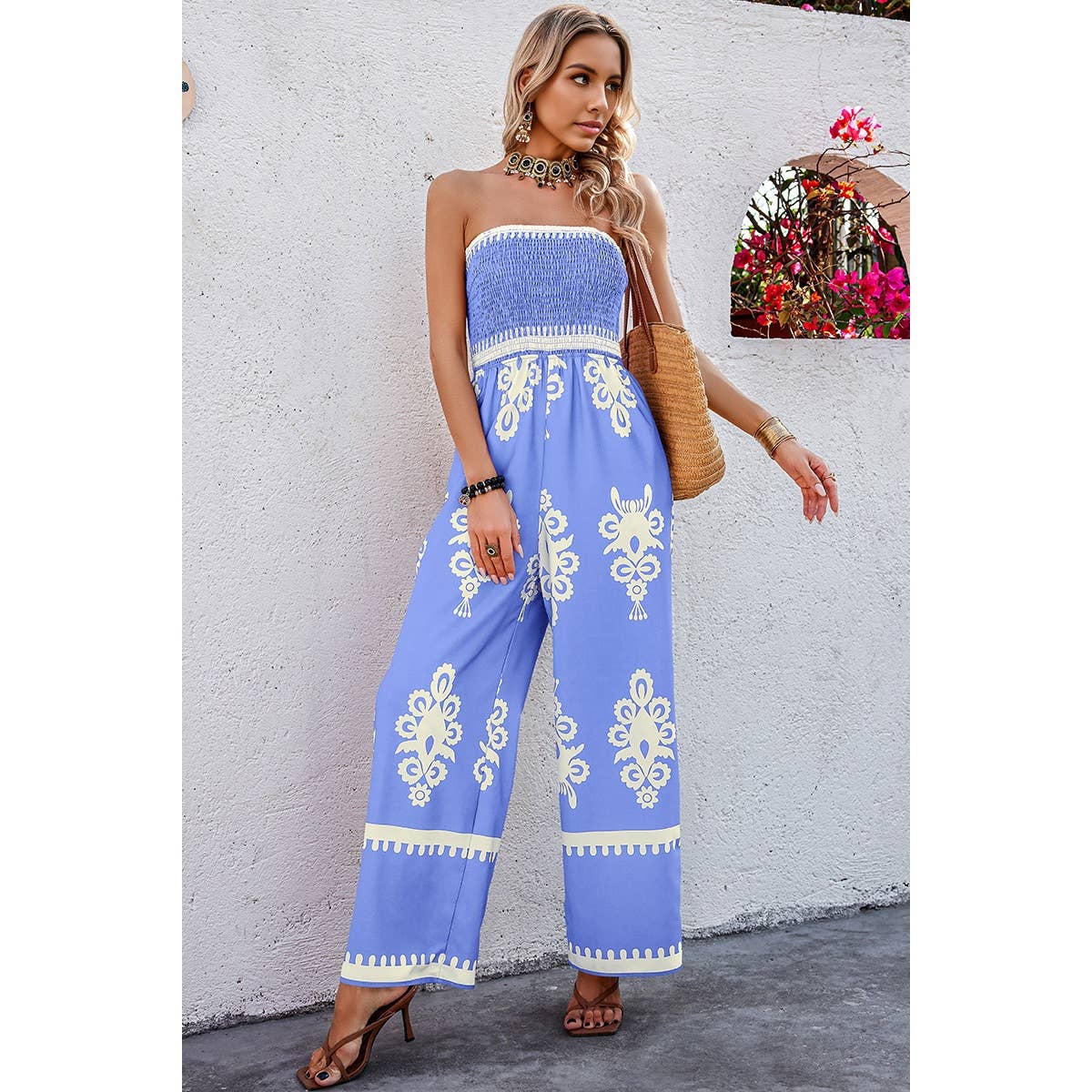 Ruched Printed Jumpsuit