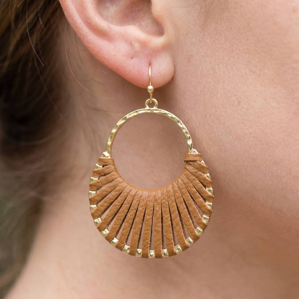 Vegan Leather Woven Fan Hoop Earrings