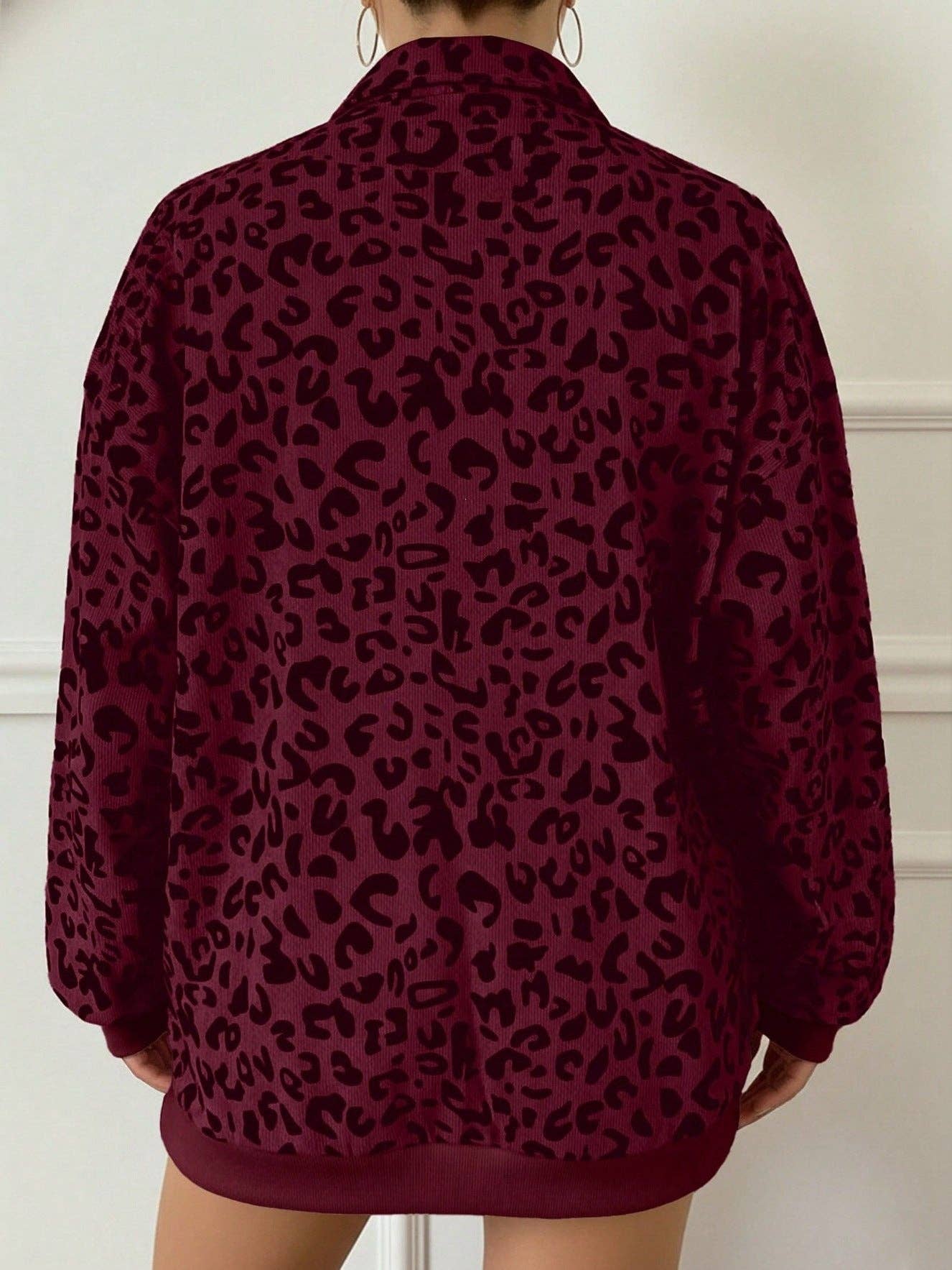 Leopard Corduroy Sweatshirt Streetwear Oversized Half Zip