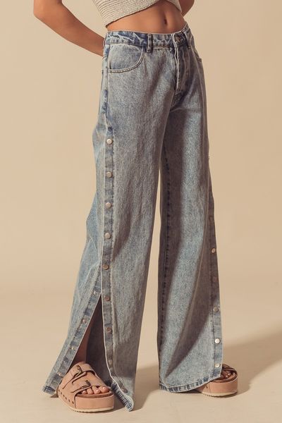 Snap Close Denim Pants