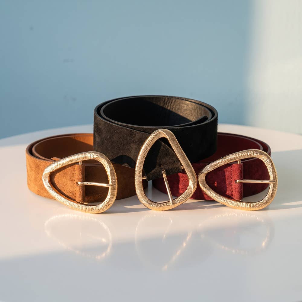 Vegan Suede Belt With Teardrop Buckle