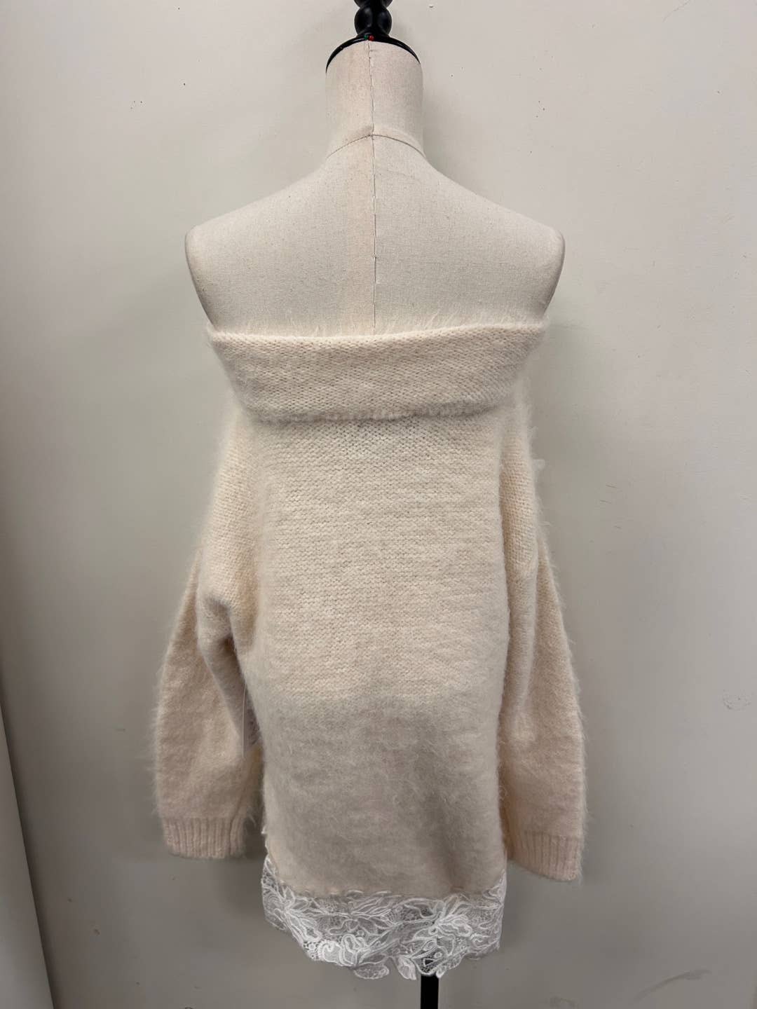 Lace Trim Off-Shoulder Fuzzy Knit Dress