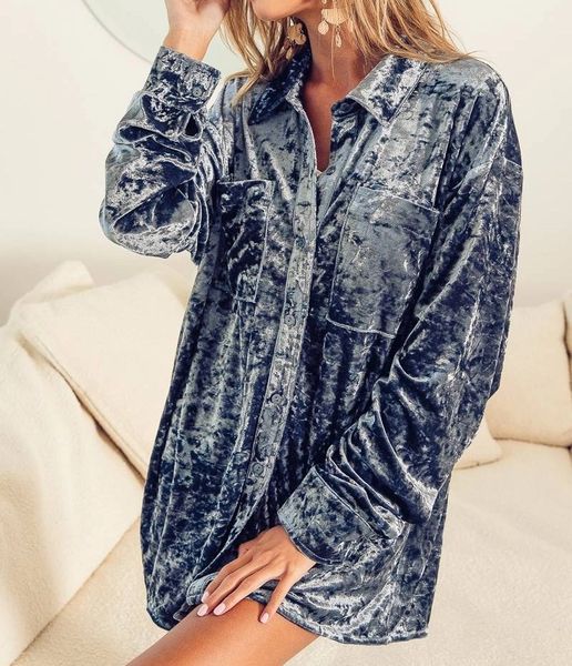 Crushed Botton Down Velvet Top