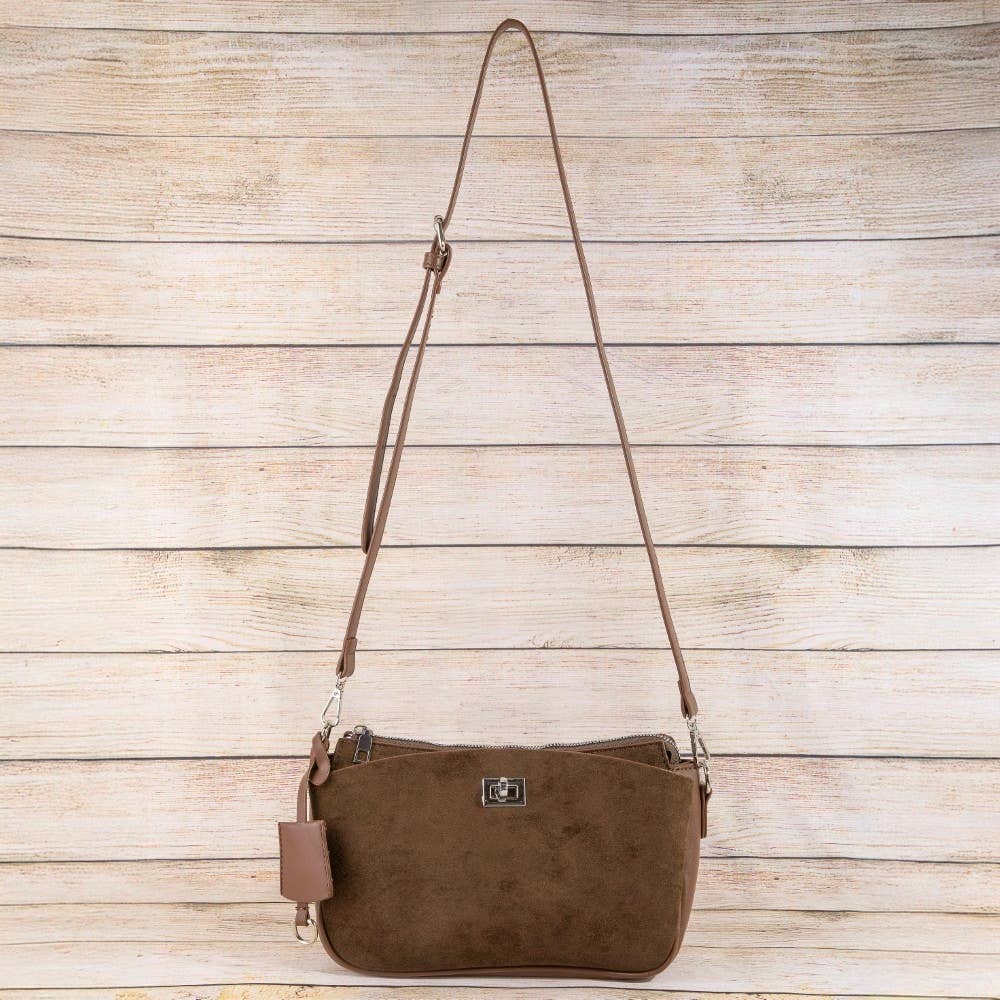 Suede Pouch Shoulder Bag with Turn Lock